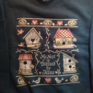 Vintage Lee Birds My Nest Is Blessed By Jesus Christian Crewneck Sweatshirt